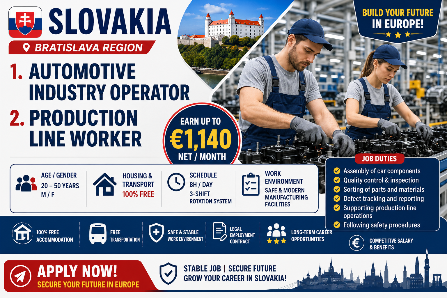Slovakia Automotive Jobs – Production Line Worker Jobs in Europe for Foreigners  🇸🇰 SLOVAKIA JOB OPPORTUNITY (Bratislava Region)